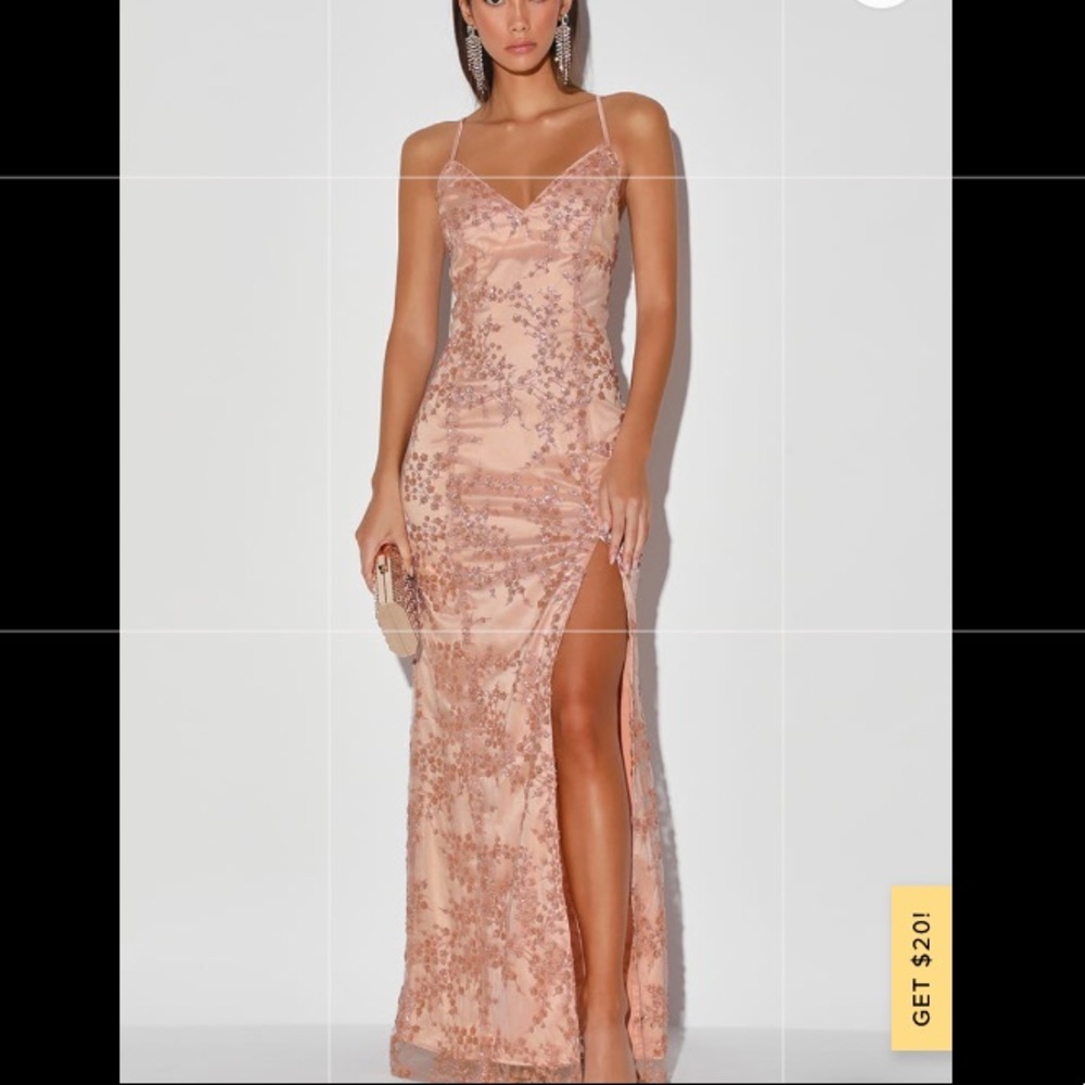 Lulus Pink Sparkly Prom Dress with Slit!